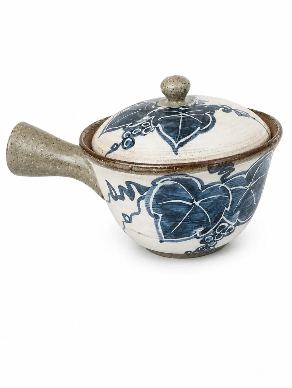 Japanese Style Kyusu Ceramic Teapot Blue White Floral Mesh Infuser
